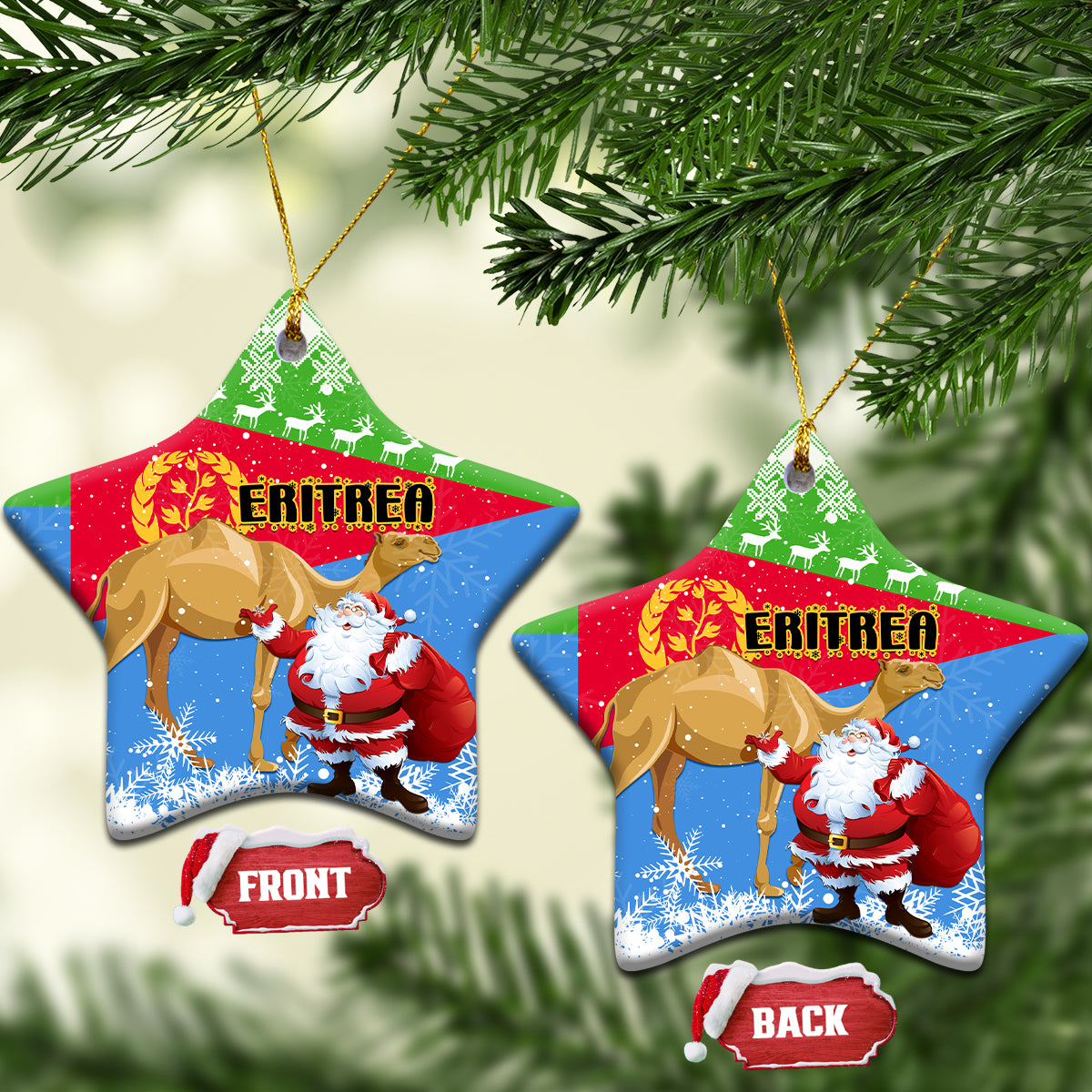 Eritrea Christmas Ceramic Ornament Santa Claus With Dromedary Camel - Wonder Print Shop