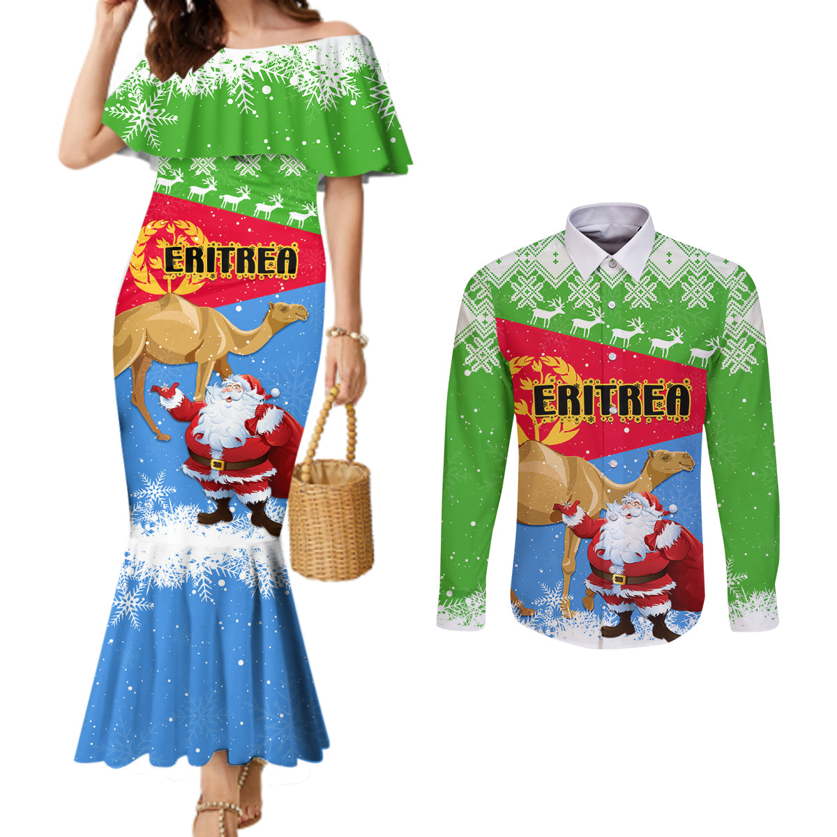 custom-eritrea-christmas-couples-matching-mermaid-dress-and-long-sleeve-button-shirt-santa-claus-with-dromedary-camel