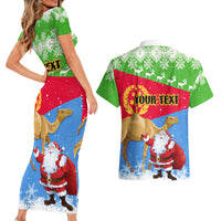 Custom Eritrea Christmas Couples Matching Short Sleeve Bodycon Dress and Hawaiian Shirt Santa Claus With Dromedary Camel - Wonder Print Shop