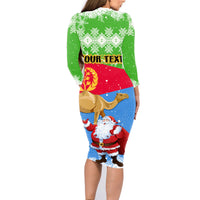 Custom Eritrea Christmas Family Matching Long Sleeve Bodycon Dress and Hawaiian Shirt Santa Claus With Dromedary Camel - Wonder Print Shop