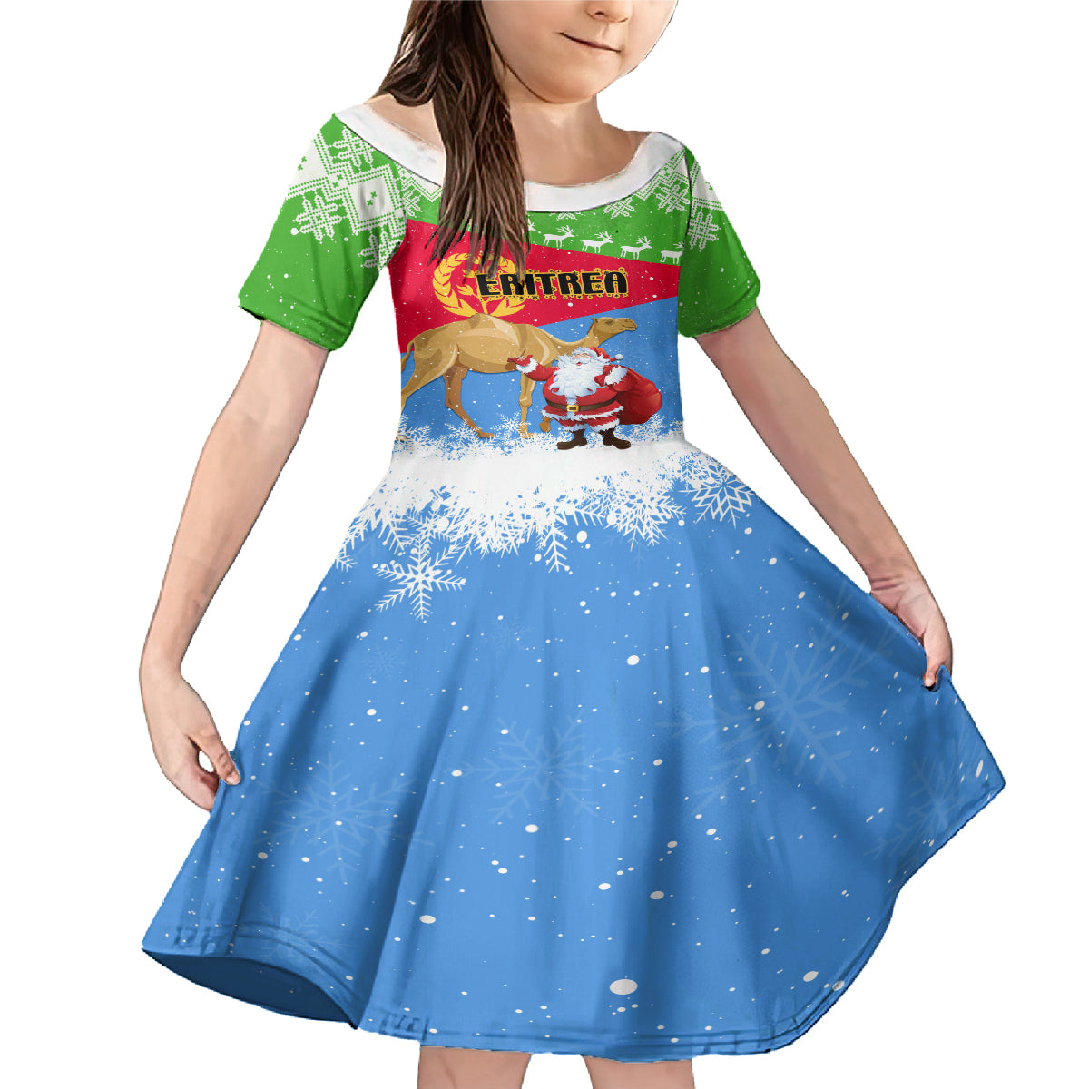 Custom Eritrea Christmas Family Matching Mermaid Dress and Hawaiian Shirt Santa Claus With Dromedary Camel - Wonder Print Shop