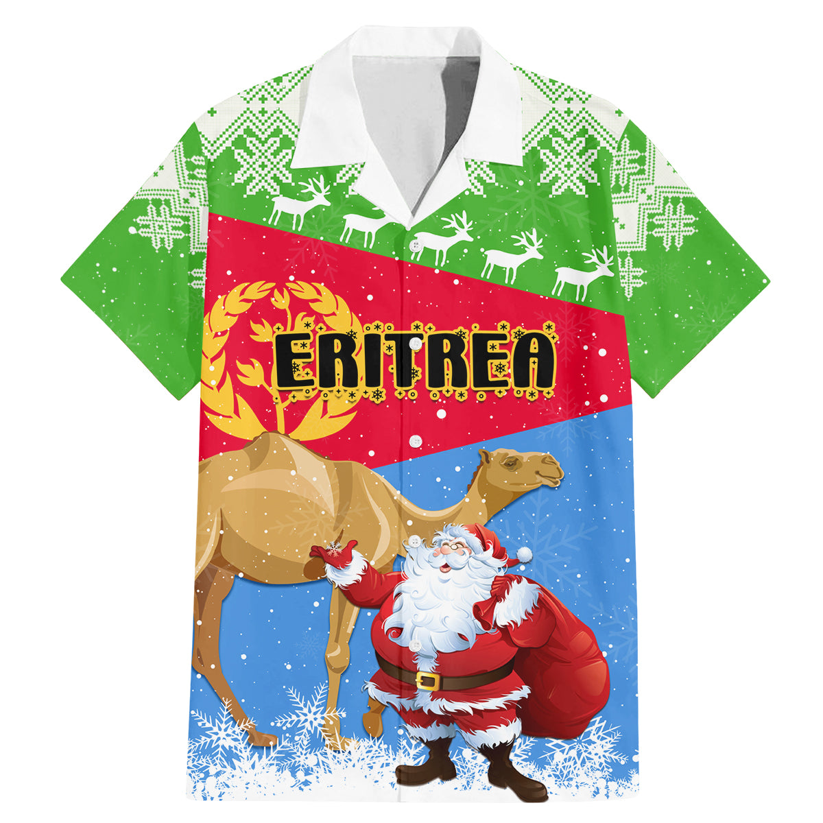 Custom Eritrea Christmas Family Matching Mermaid Dress and Hawaiian Shirt Santa Claus With Dromedary Camel - Wonder Print Shop
