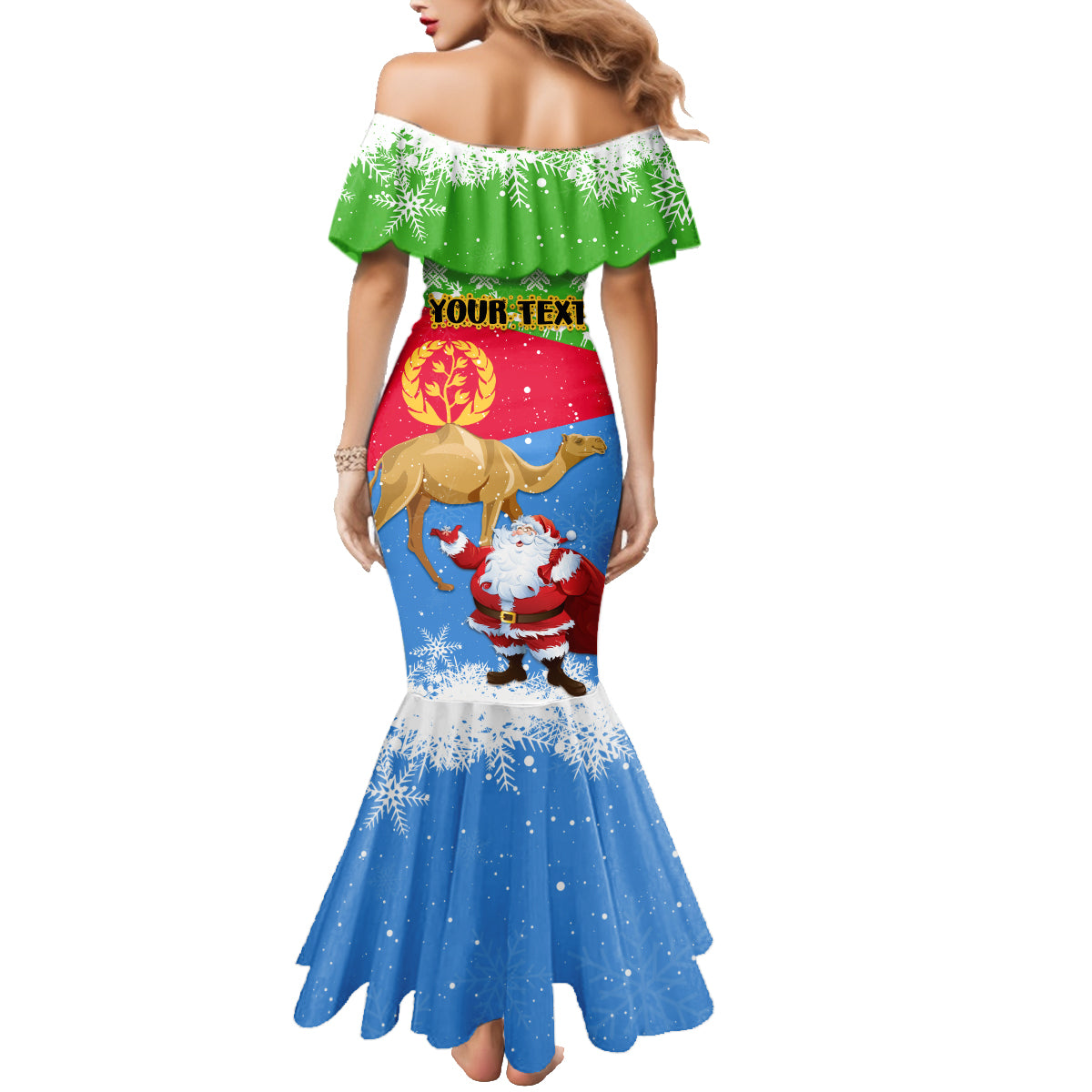 Custom Eritrea Christmas Family Matching Mermaid Dress and Hawaiian Shirt Santa Claus With Dromedary Camel - Wonder Print Shop
