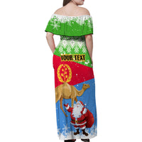 Custom Eritrea Christmas Family Matching Off Shoulder Maxi Dress and Hawaiian Shirt Santa Claus With Dromedary Camel - Wonder Print Shop