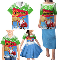 Custom Eritrea Christmas Family Matching Puletasi Dress and Hawaiian Shirt Santa Claus With Dromedary Camel - Wonder Print Shop