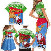 Custom Eritrea Christmas Family Matching Short Sleeve Bodycon Dress and Hawaiian Shirt Santa Claus With Dromedary Camel - Wonder Print Shop