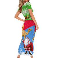 Custom Eritrea Christmas Family Matching Short Sleeve Bodycon Dress and Hawaiian Shirt Santa Claus With Dromedary Camel - Wonder Print Shop