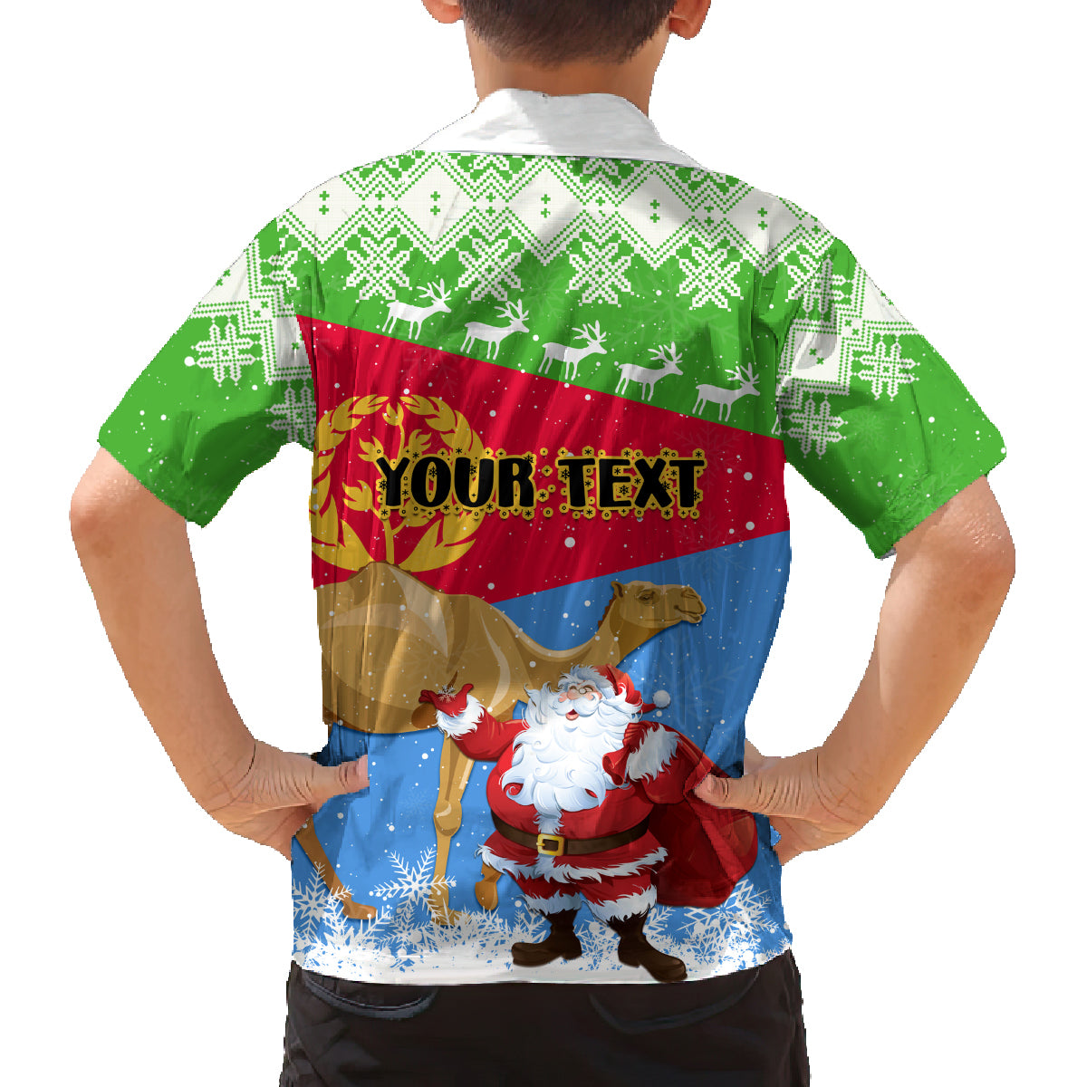 Custom Eritrea Christmas Family Matching Tank Maxi Dress and Hawaiian Shirt Santa Claus With Dromedary Camel - Wonder Print Shop