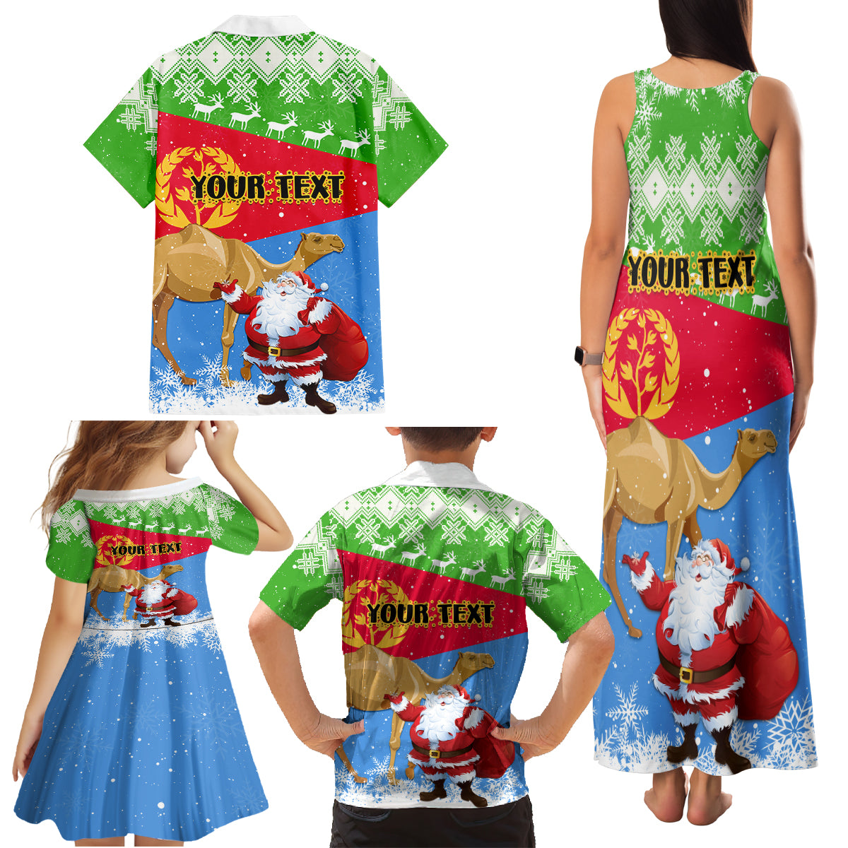Custom Eritrea Christmas Family Matching Tank Maxi Dress and Hawaiian Shirt Santa Claus With Dromedary Camel - Wonder Print Shop
