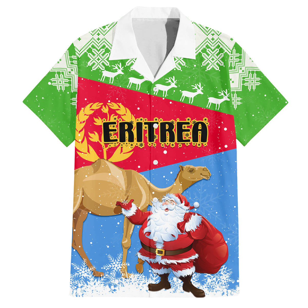 Custom Eritrea Christmas Family Matching Tank Maxi Dress and Hawaiian Shirt Santa Claus With Dromedary Camel - Wonder Print Shop