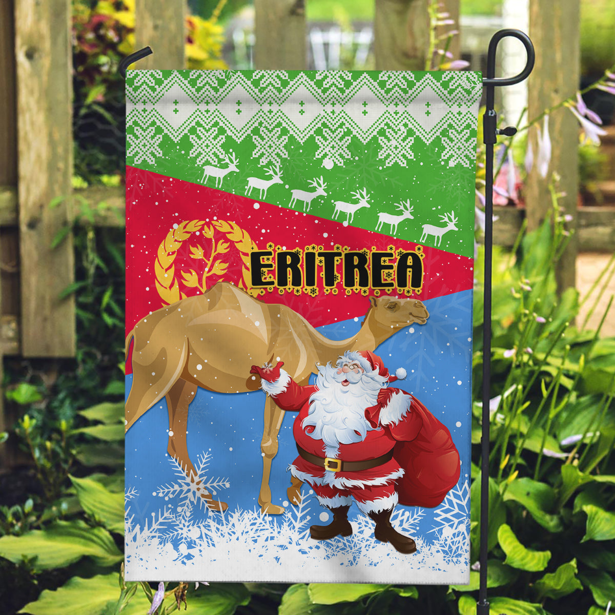 Custom Eritrea Christmas Garden Flag Santa Claus With Dromedary Camel - Wonder Print Shop