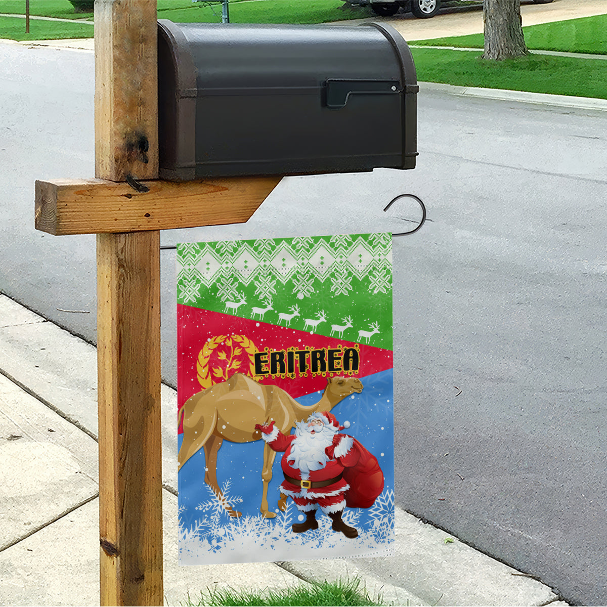 Custom Eritrea Christmas Garden Flag Santa Claus With Dromedary Camel - Wonder Print Shop