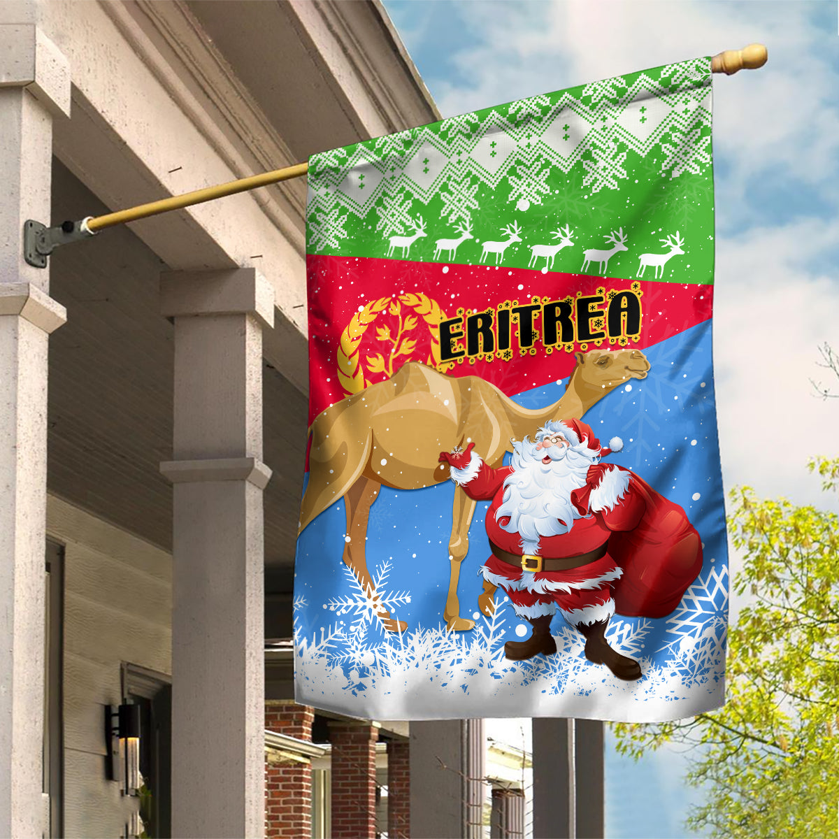 Custom Eritrea Christmas Garden Flag Santa Claus With Dromedary Camel - Wonder Print Shop