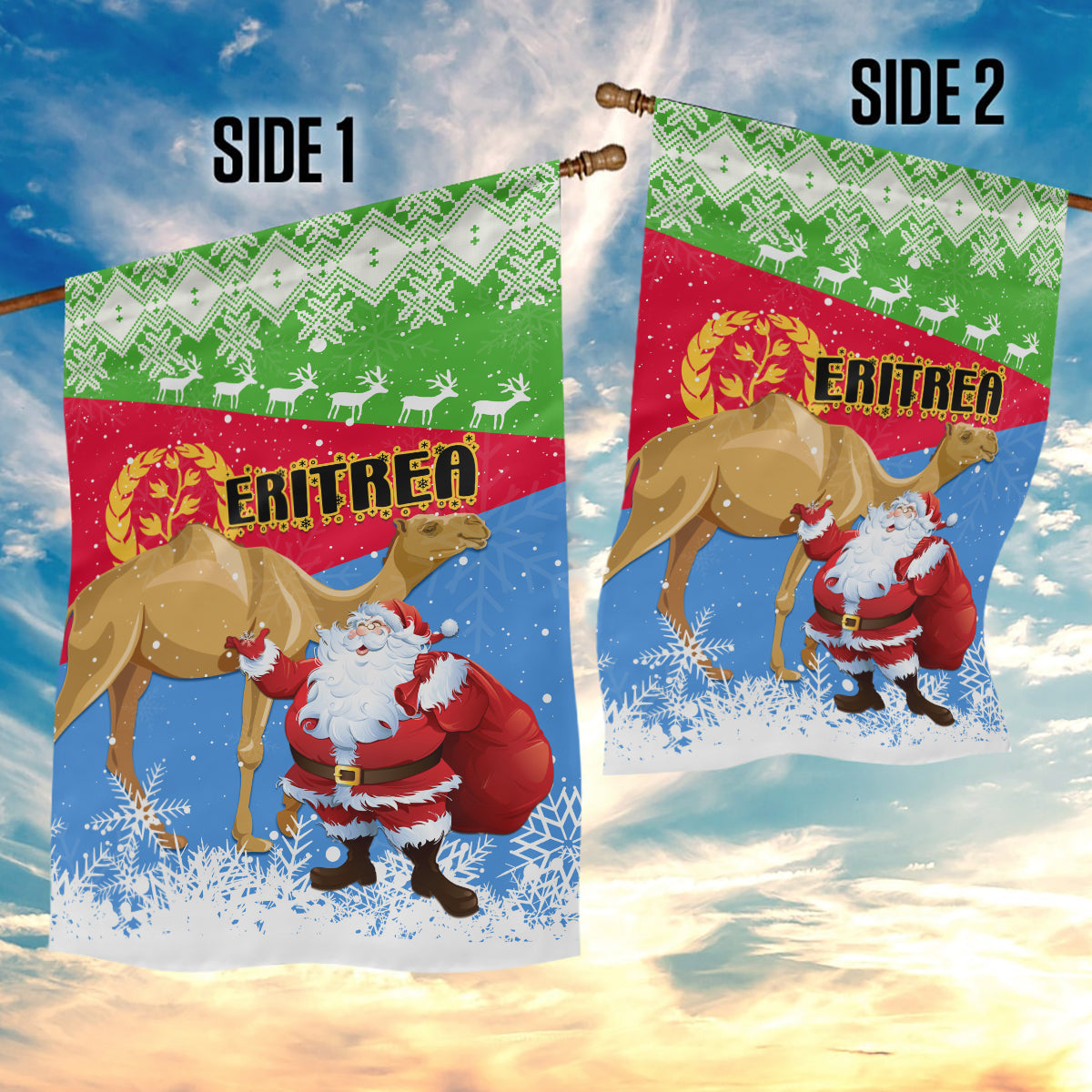 Custom Eritrea Christmas Garden Flag Santa Claus With Dromedary Camel - Wonder Print Shop