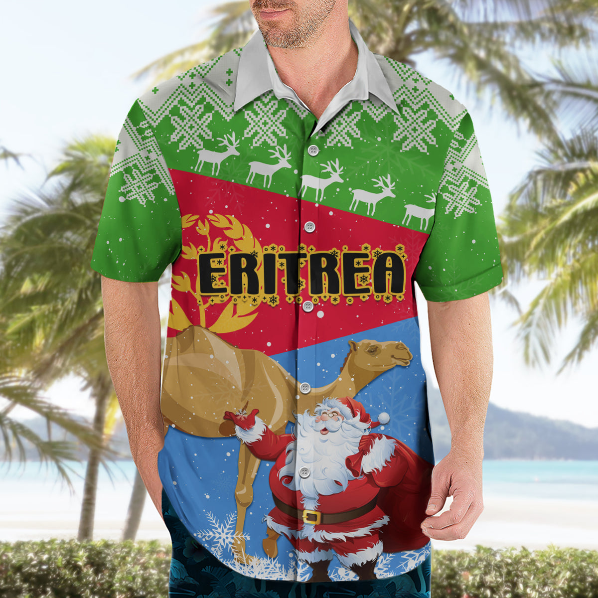 Custom Eritrea Christmas Hawaiian Shirt Santa Claus With Dromedary Camel - Wonder Print Shop
