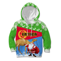 Custom Eritrea Christmas Kid Hoodie Santa Claus With Dromedary Camel - Wonder Print Shop