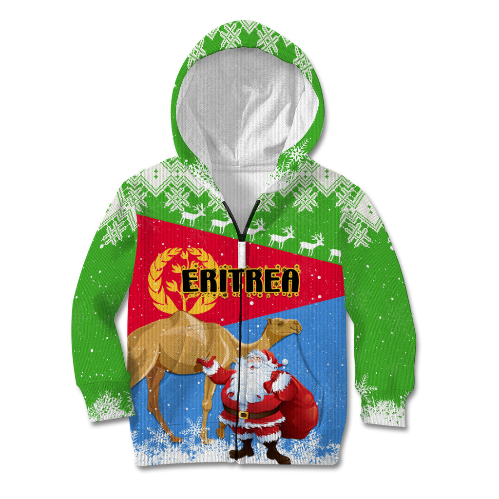 Custom Eritrea Christmas Kid Hoodie Santa Claus With Dromedary Camel - Wonder Print Shop