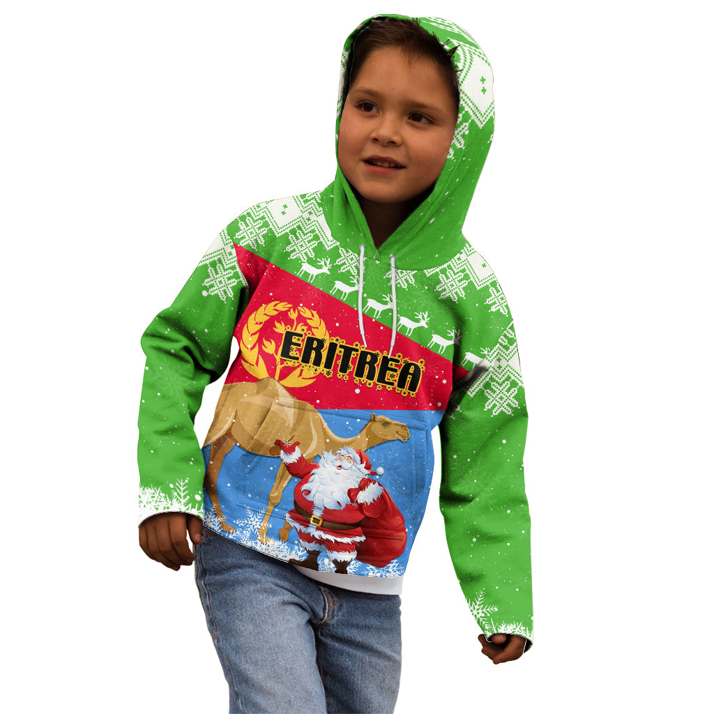 Custom Eritrea Christmas Kid Hoodie Santa Claus With Dromedary Camel - Wonder Print Shop