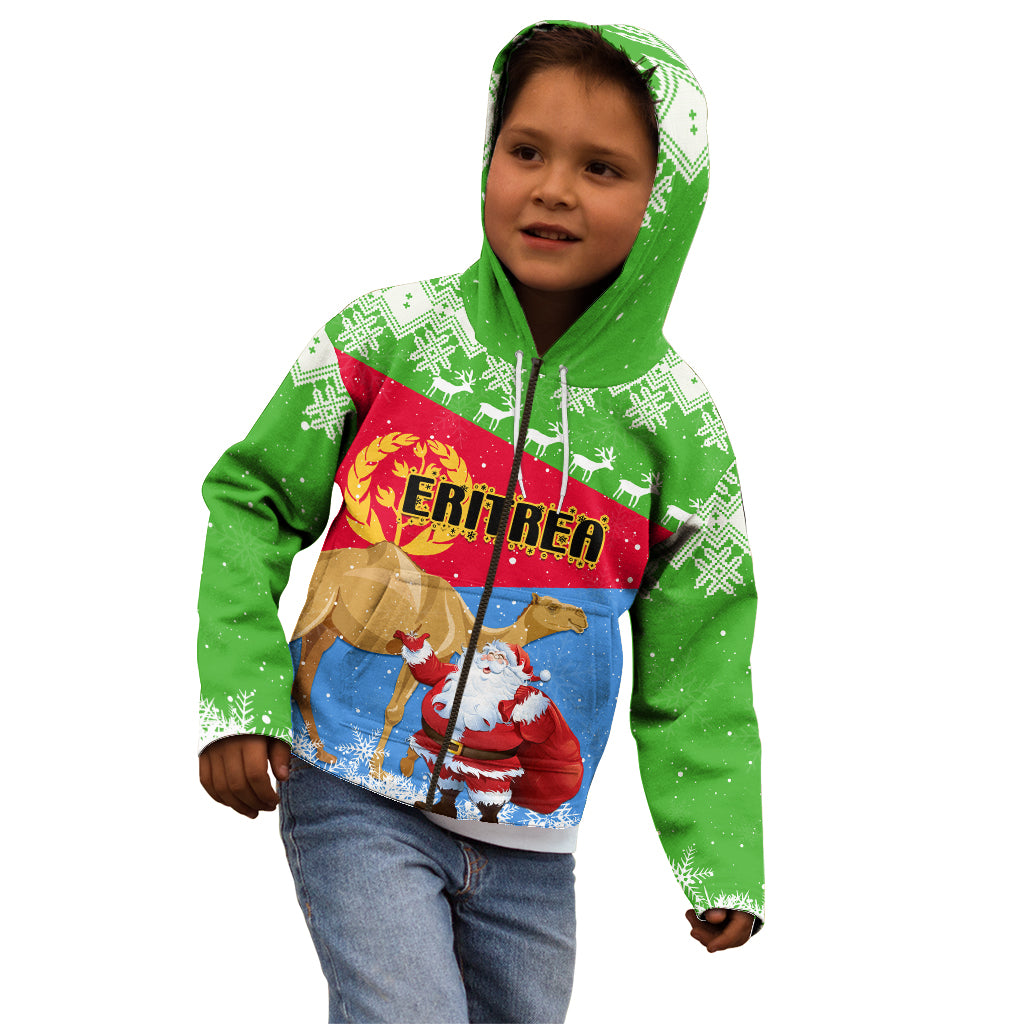 Custom Eritrea Christmas Kid Hoodie Santa Claus With Dromedary Camel - Wonder Print Shop