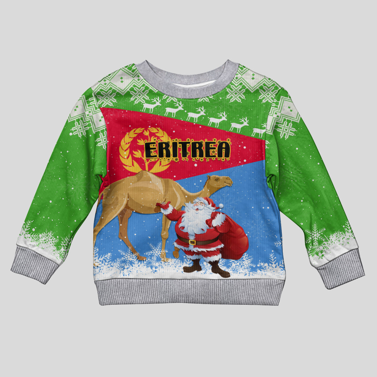 Custom Eritrea Christmas Kid Ugly Christmas Sweater Santa Claus With Dromedary Camel - Wonder Print Shop