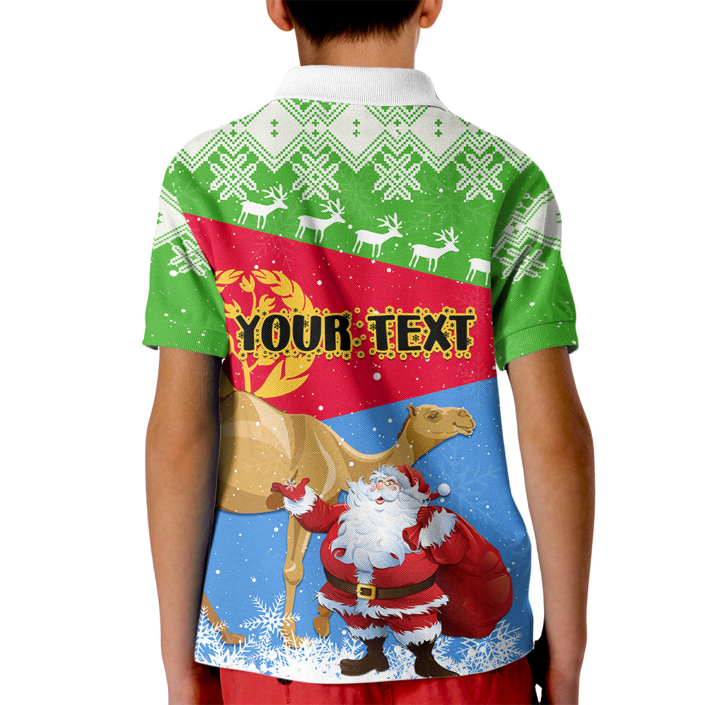 Custom Eritrea Christmas Kid Polo Shirt Santa Claus With Dromedary Camel - Wonder Print Shop