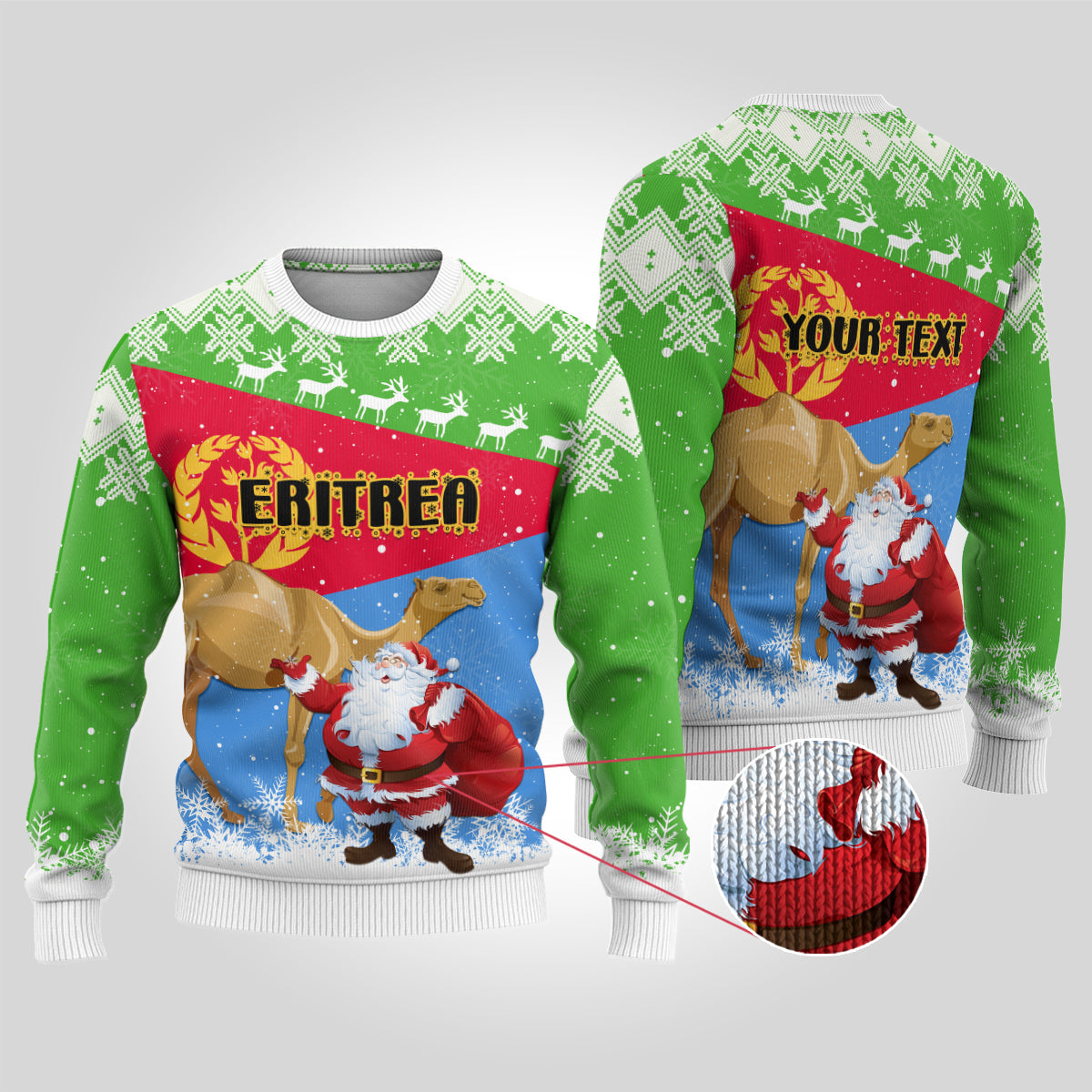Custom Eritrea Christmas Ugly Christmas Sweater Santa Claus With Dromedary Camel - Wonder Print Shop