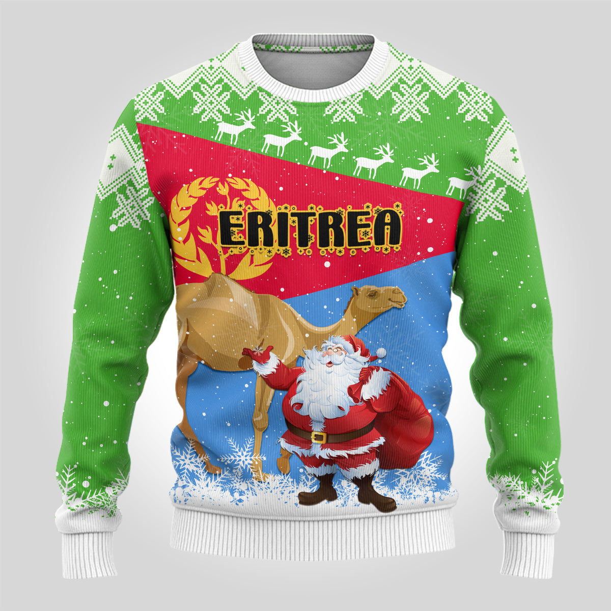 Custom Eritrea Christmas Ugly Christmas Sweater Santa Claus With Dromedary Camel - Wonder Print Shop