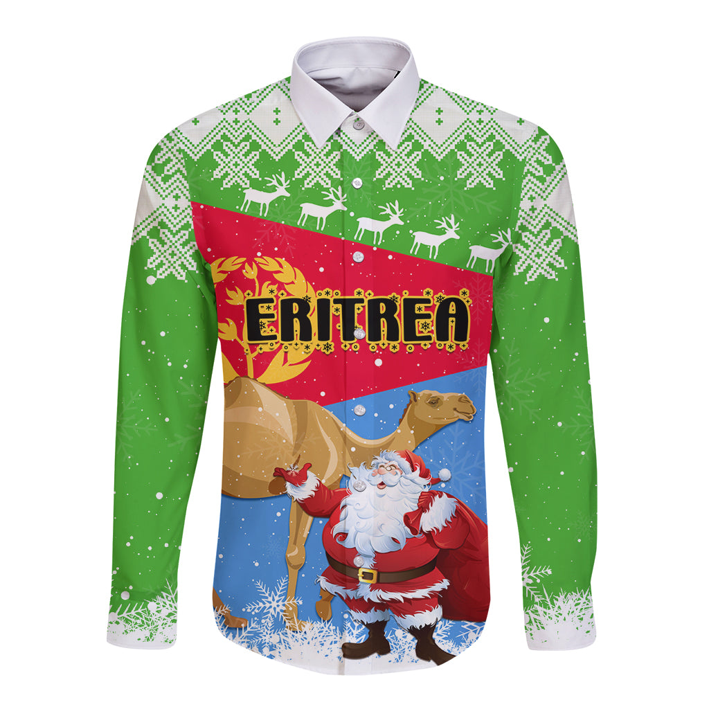 Custom Eritrea Christmas Long Sleeve Button Shirt Santa Claus With Dromedary Camel - Wonder Print Shop