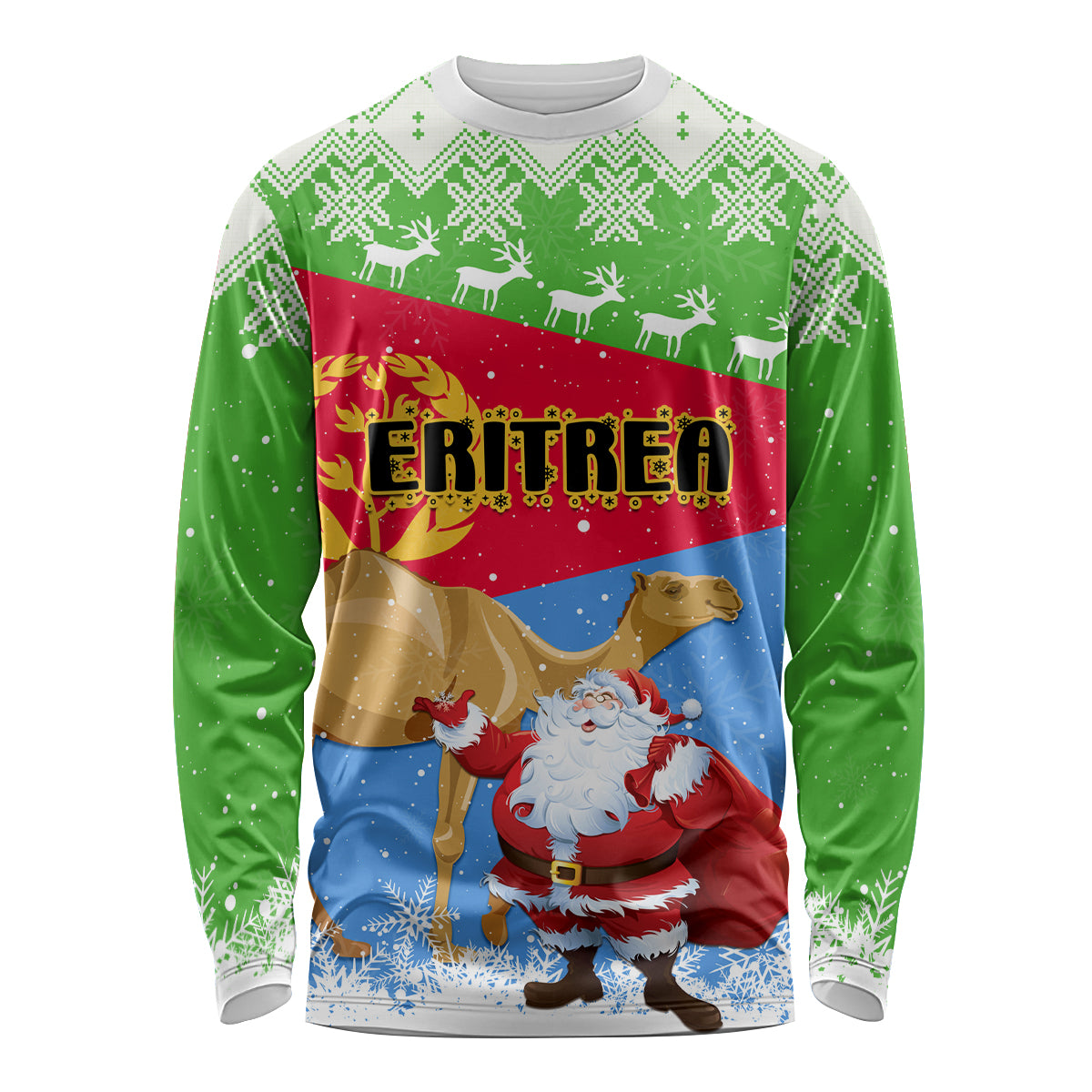 Custom Eritrea Christmas Long Sleeve Shirt Santa Claus With Dromedary Camel - Wonder Print Shop