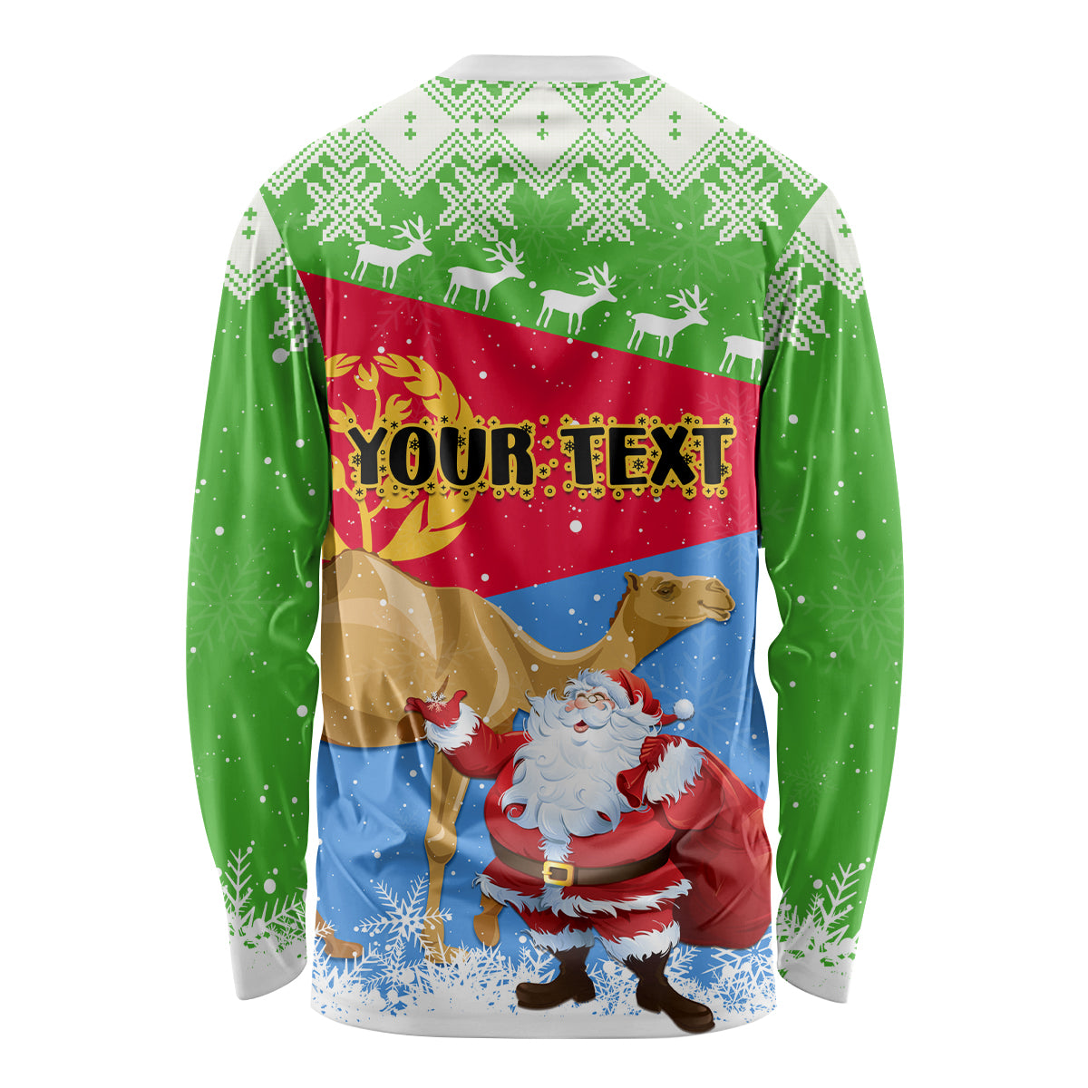 Custom Eritrea Christmas Long Sleeve Shirt Santa Claus With Dromedary Camel - Wonder Print Shop