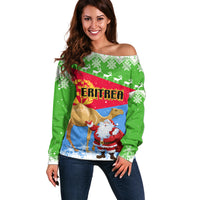 Custom Eritrea Christmas Off Shoulder Sweater Santa Claus With Dromedary Camel - Wonder Print Shop