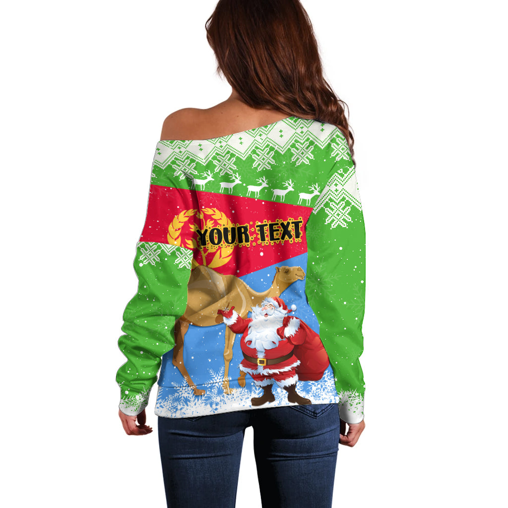 Custom Eritrea Christmas Off Shoulder Sweater Santa Claus With Dromedary Camel - Wonder Print Shop