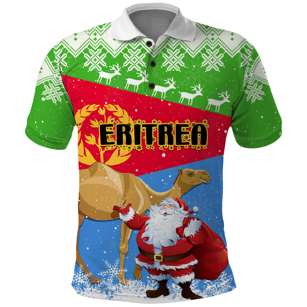 Custom Eritrea Christmas Polo Shirt Santa Claus With Dromedary Camel - Wonder Print Shop