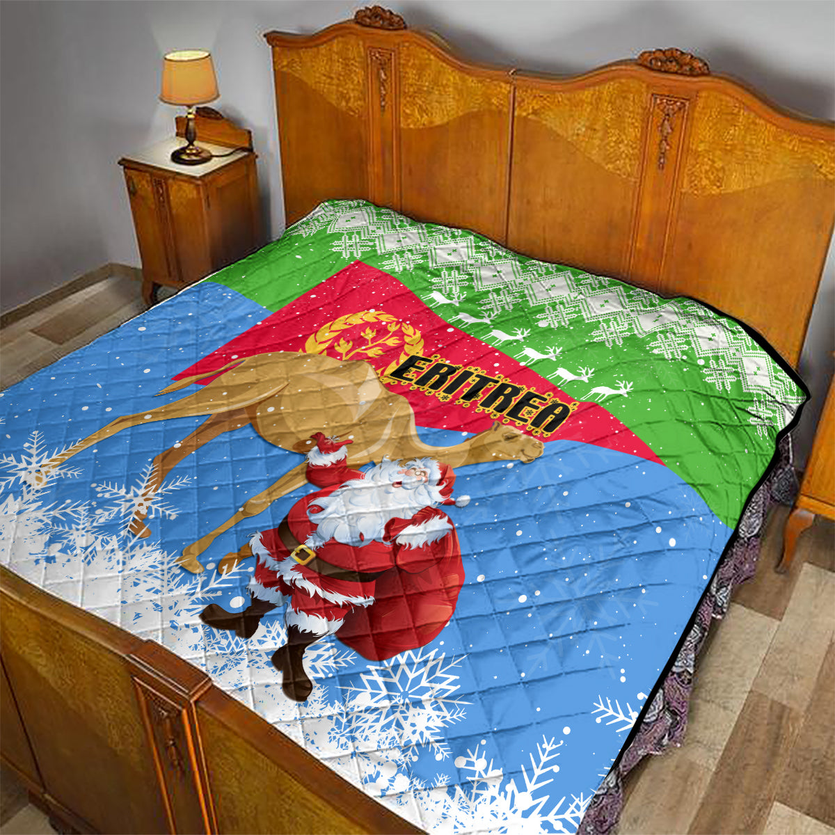 Custom Eritrea Christmas Quilt Santa Claus With Dromedary Camel - Wonder Print Shop
