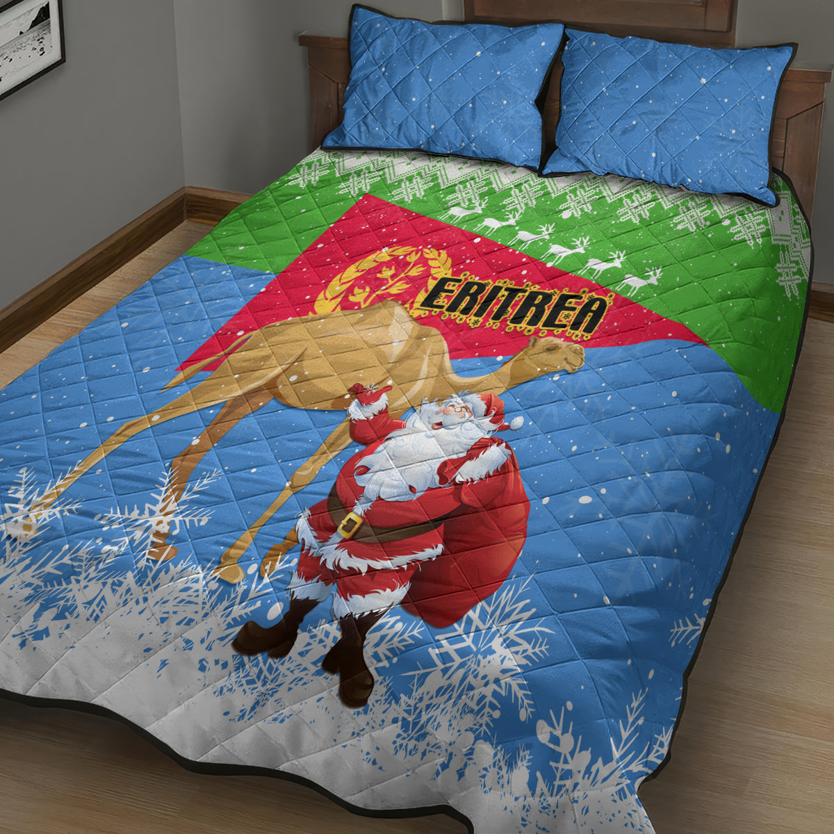 Custom Eritrea Christmas Quilt Bed Set Santa Claus With Dromedary Camel - Wonder Print Shop