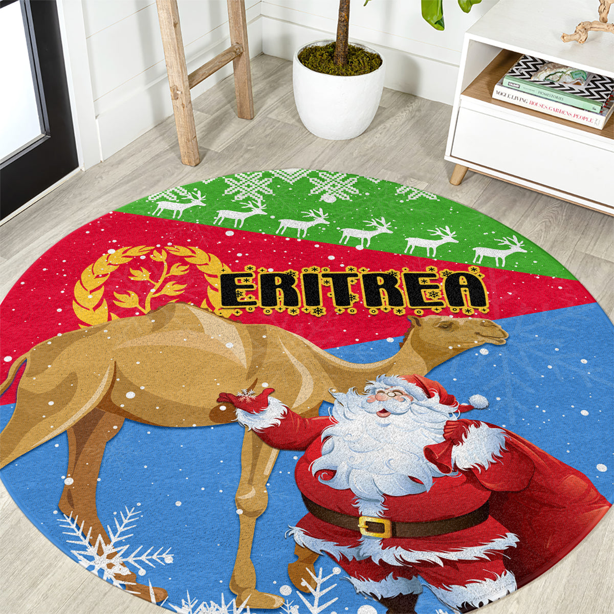 custom-eritrea-christmas-round-carpet-santa-claus-with-dromedary-camel