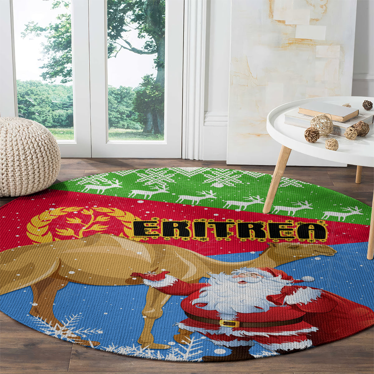 custom-eritrea-christmas-round-carpet-santa-claus-with-dromedary-camel