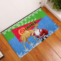 Custom Eritrea Christmas Rubber Doormat Santa Claus With Dromedary Camel - Wonder Print Shop