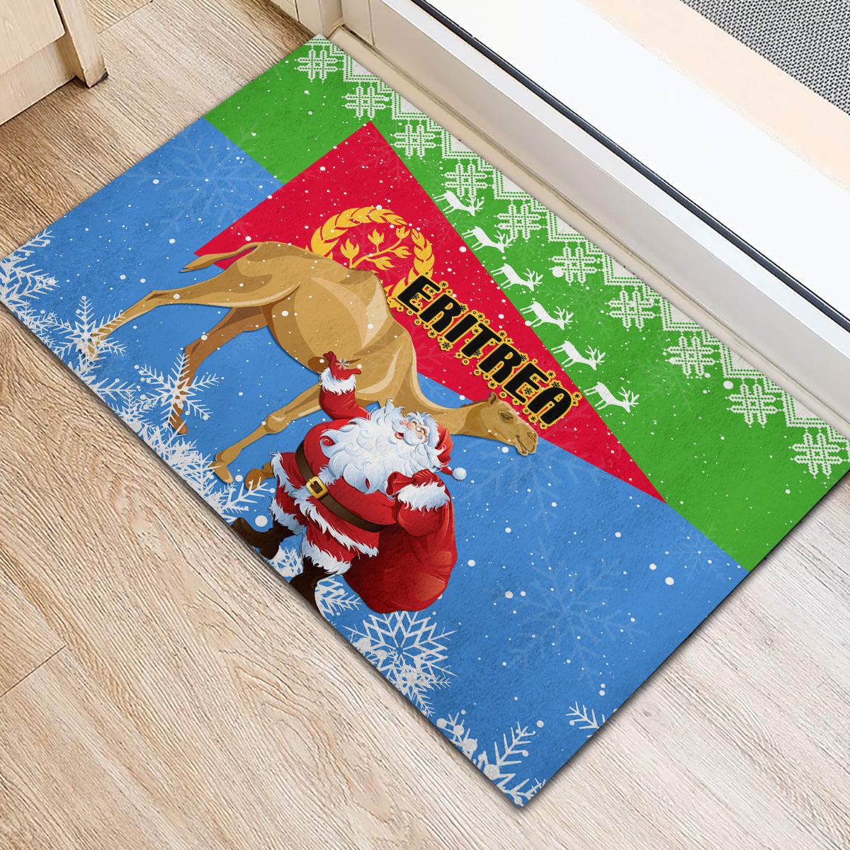 Custom Eritrea Christmas Rubber Doormat Santa Claus With Dromedary Camel - Wonder Print Shop