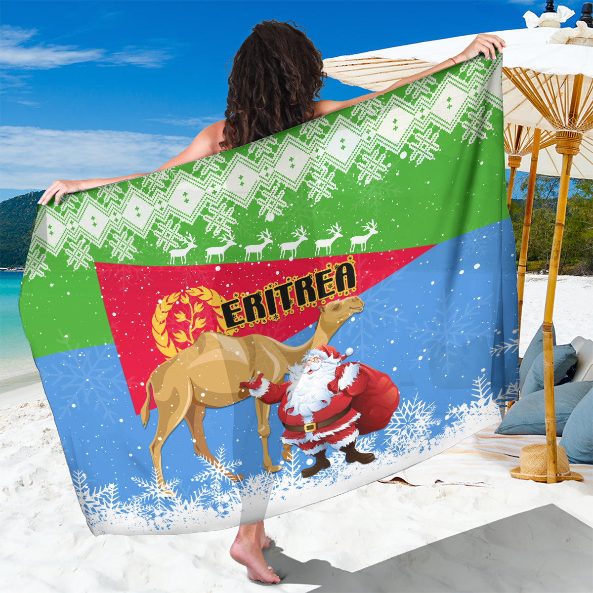 Custom Eritrea Christmas Sarong Santa Claus With Dromedary Camel - Wonder Print Shop