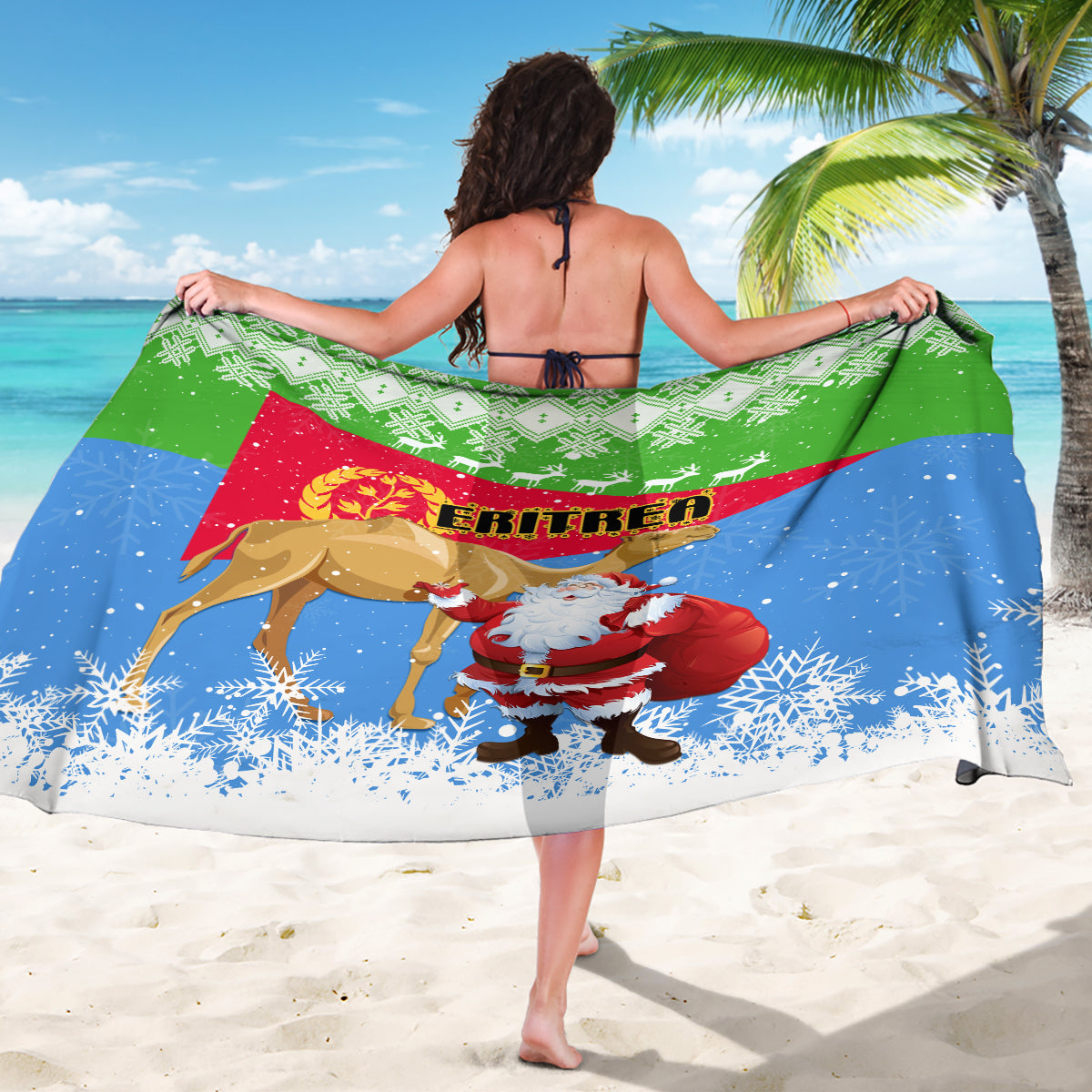 Custom Eritrea Christmas Sarong Santa Claus With Dromedary Camel - Wonder Print Shop