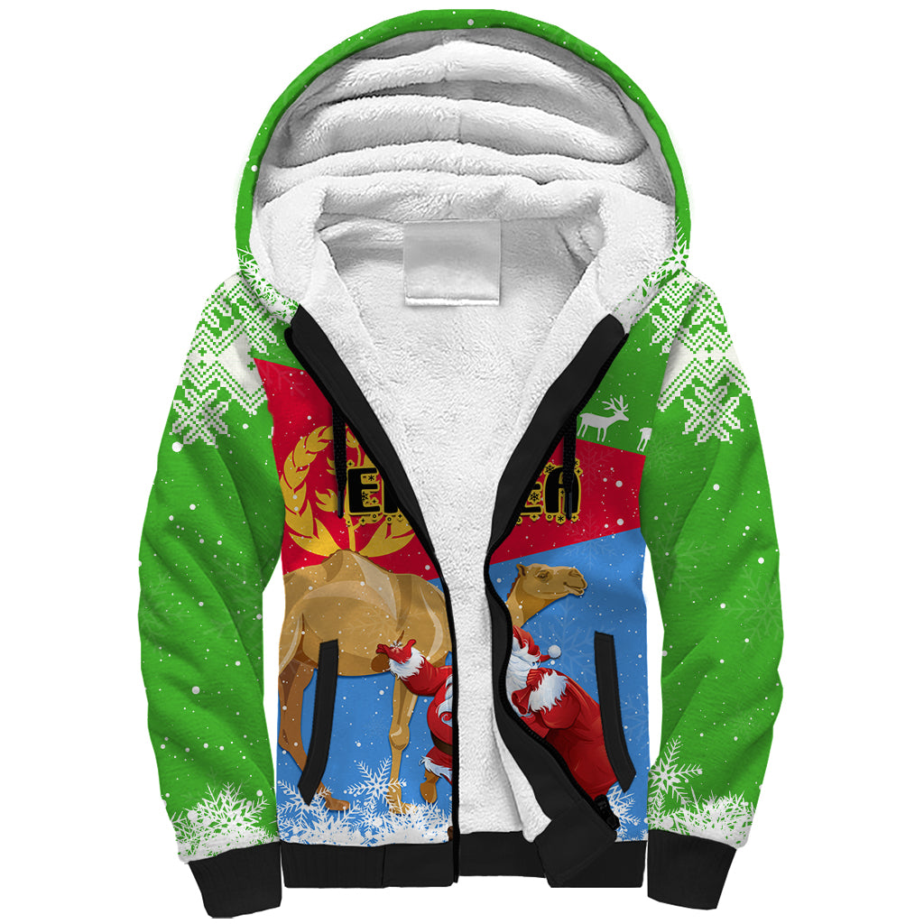 Custom Eritrea Christmas Sherpa Hoodie Santa Claus With Dromedary Camel - Wonder Print Shop