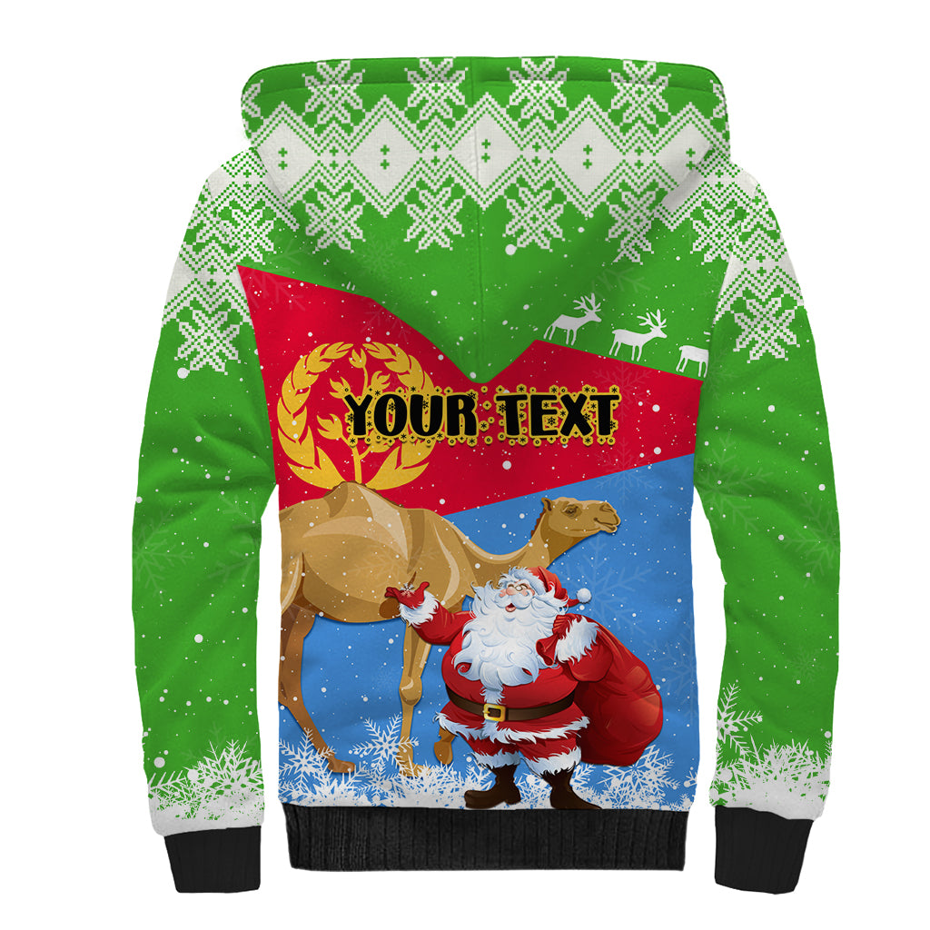 Custom Eritrea Christmas Sherpa Hoodie Santa Claus With Dromedary Camel - Wonder Print Shop