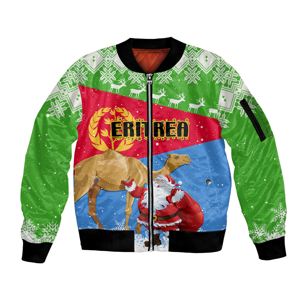 custom-eritrea-christmas-sleeve-zip-bomber-jacket-santa-claus-with-dromedary-camel