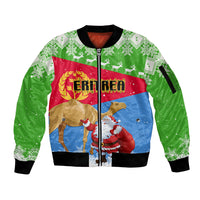 Custom Eritrea Christmas Sleeve Zip Bomber Jacket Santa Claus With Dromedary Camel - Wonder Print Shop