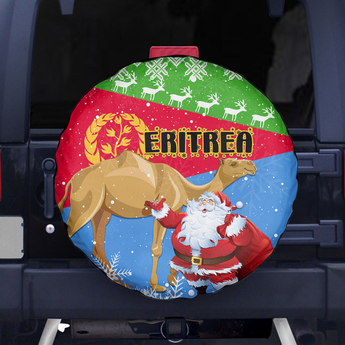 Custom Eritrea Christmas Spare Tire Cover Santa Claus With Dromedary Camel - Wonder Print Shop