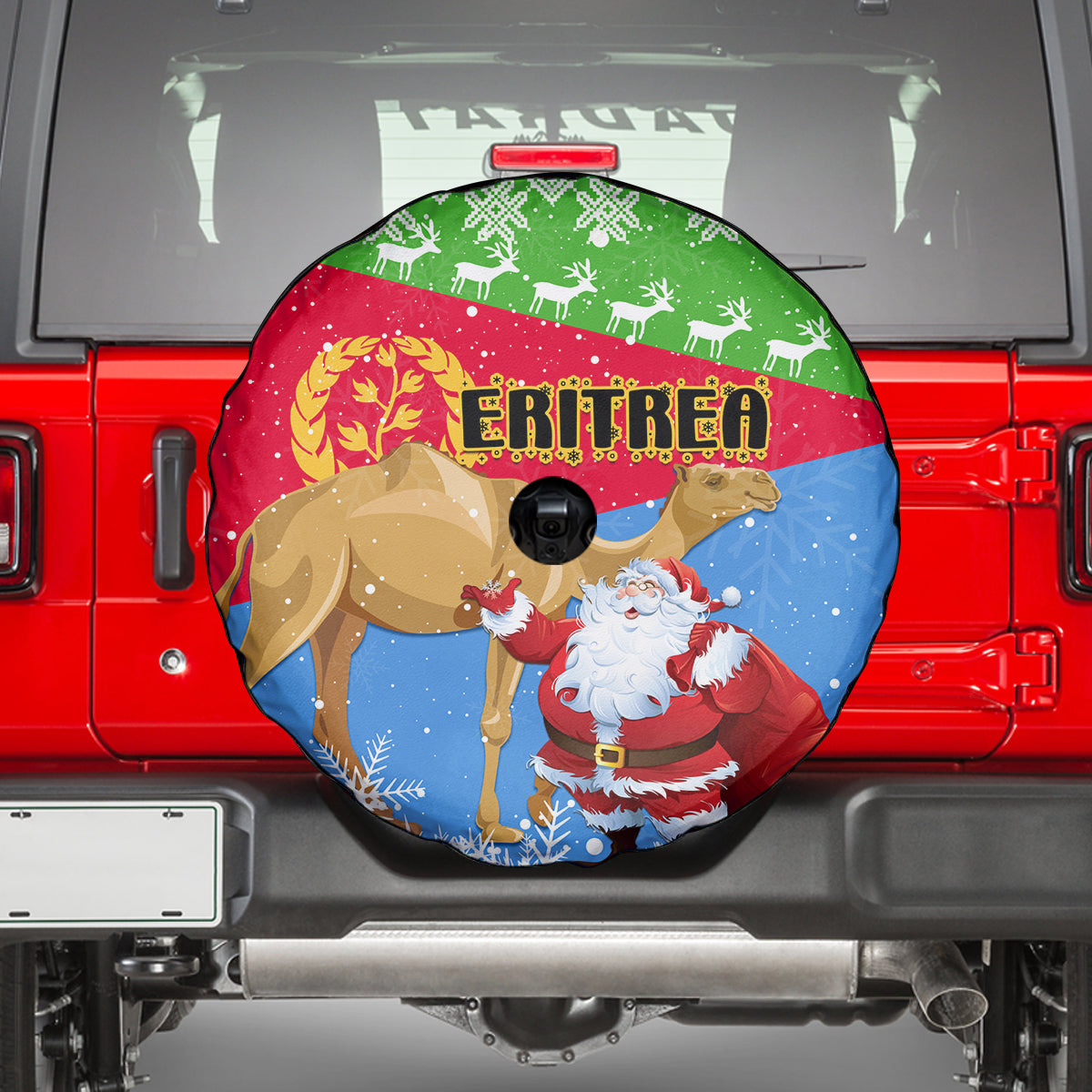 Custom Eritrea Christmas Spare Tire Cover Santa Claus With Dromedary Camel - Wonder Print Shop