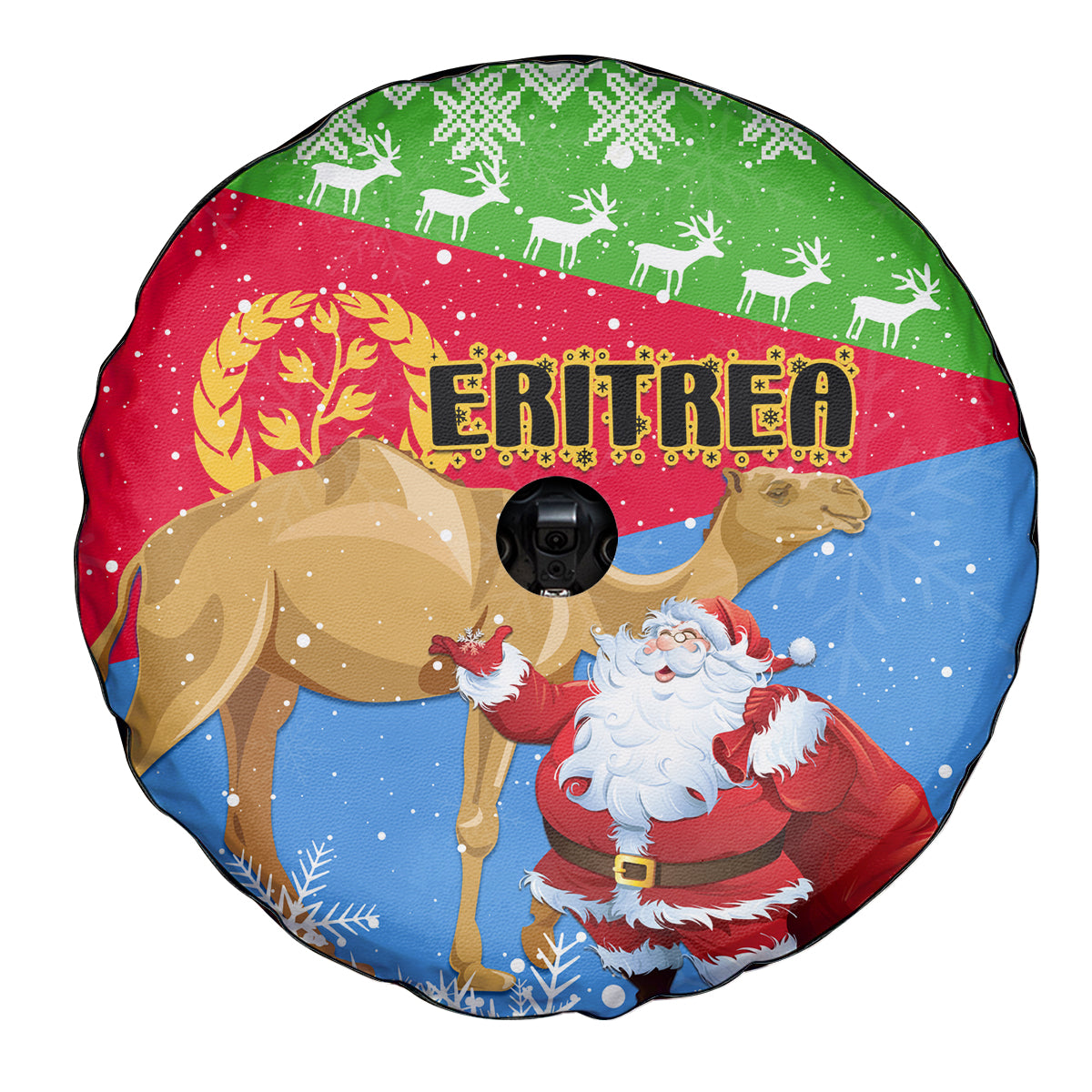 Custom Eritrea Christmas Spare Tire Cover Santa Claus With Dromedary Camel - Wonder Print Shop