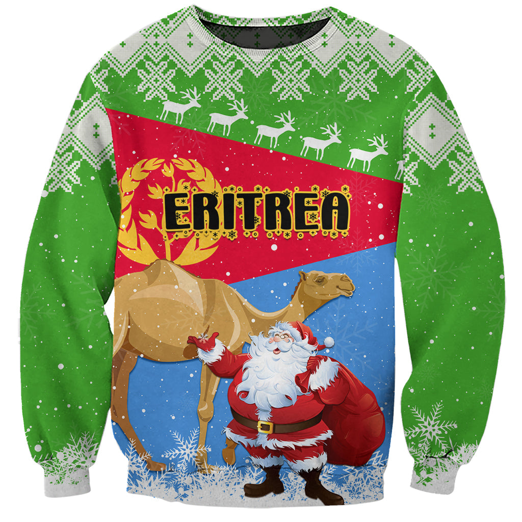 Custom Eritrea Christmas Sweatshirt Santa Claus With Dromedary Camel - Wonder Print Shop