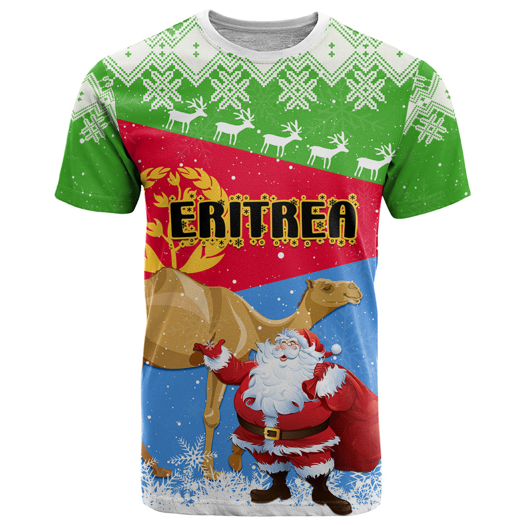 Custom Eritrea Christmas T Shirt Santa Claus With Dromedary Camel - Wonder Print Shop